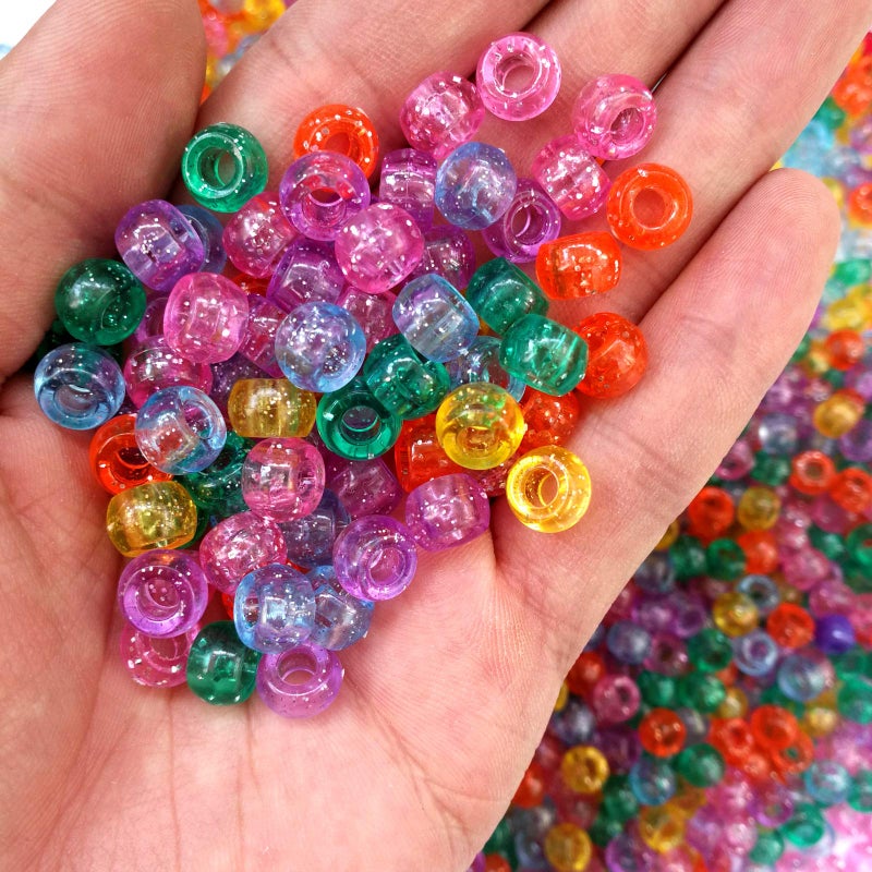 Looconi Amaney 500 Pieces Glitter Pony Beads 6x9mm Mixed Colors Transparent Plastic for Hair Braids Jewelry Making - Image 3